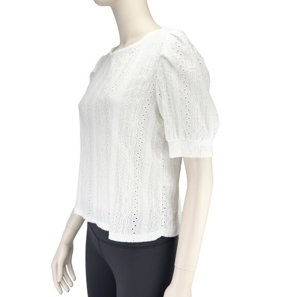 ONLY Eyelet Cottagecore Puff Sleeves Openback Round Neck Boho White Lace Top Mβ - Picture 4 of 10